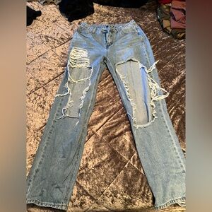 Fashion Nova Blue Ripped Straight Leg Jeans